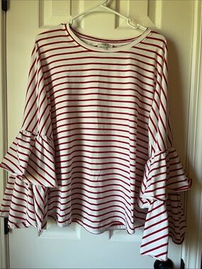 Umgee Red & White Striped Ruffle Sleeve Top